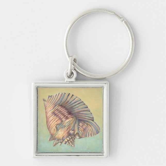 Pastel Large Conch-Snäcka Fyrkantig Silverfärgad Nyckelring (Framsidan)