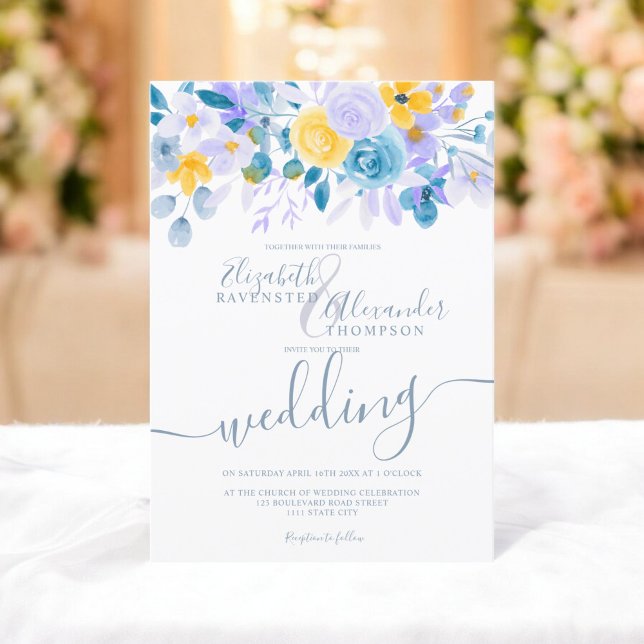 Pastel Lavender grått orange blommigt vinterbröllo Inbjudningar (Pastel lavender gray orange floral winter wedding invitation)