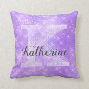Pastel Lavender Lila Gnistra Monogram Namn Kudde