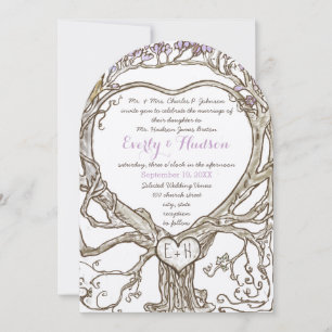 Pastel Lavender Lilac Plum Boho Hjärtformade Inbjudningar
