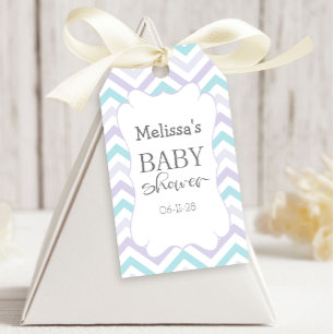 Pastel Lavender och Aqua Zig Zag Baby Presentetikett