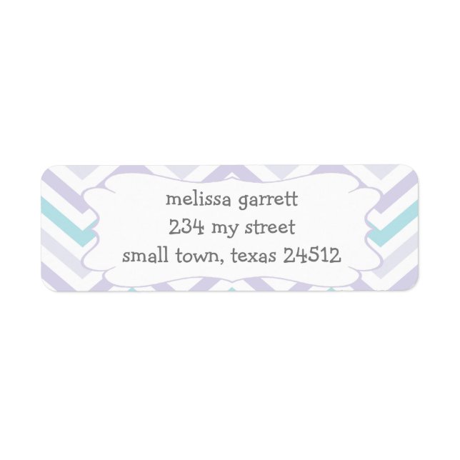 Pastel Lavender och Aqua Zig Zag Baby Returadress Etikett (Framsidan)