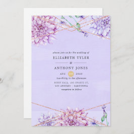 Pastel Lavender och Guld Blommigt Geometric Bröllo Inbjudningar