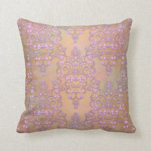 Pastel Lavender över Peachy Guld Snöre Damask Kudde