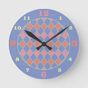 Pastel Lavender Rosa Peach Harlequin Rund Klocka