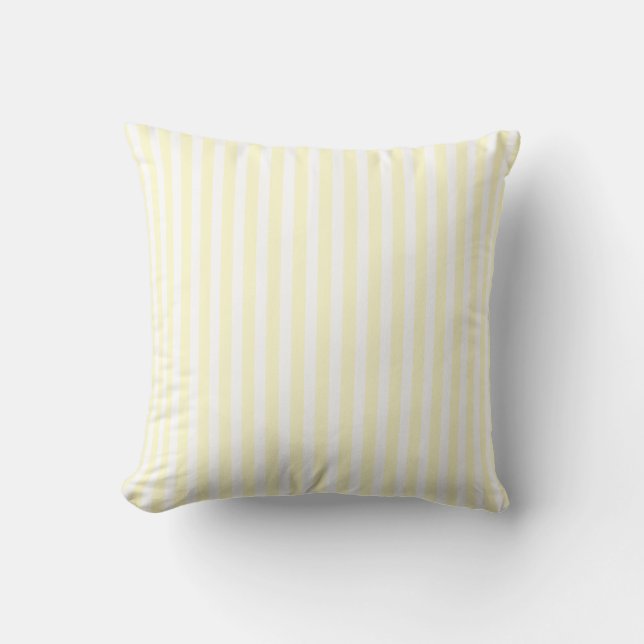 Pastel Lemon Gult och White Rand Blek Gult Kudde (Framsida)