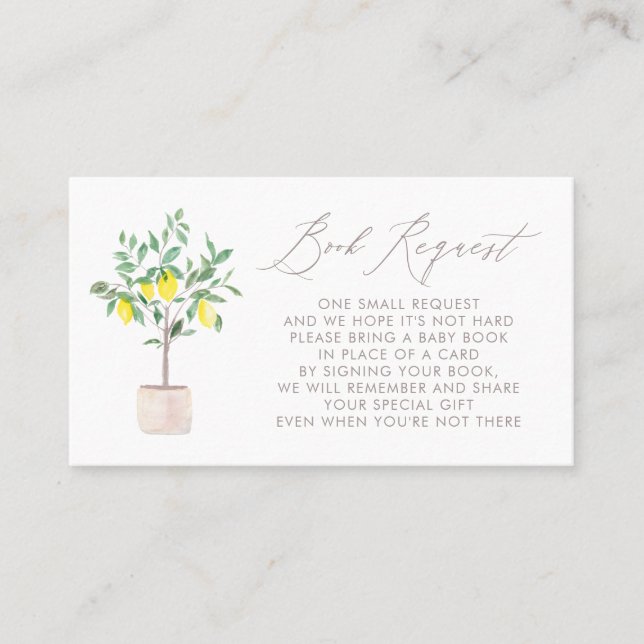 Pastel Lemon Träd Baby Shower Bok Request Card Placeringskort (Framsida)