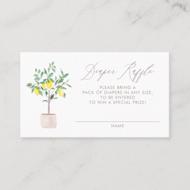 Pastel Lemon Träd Baby Shower Diaper Raffle Card Placeringskort (Framsida)