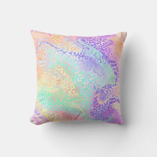 *~* Pastel Leopard Rainbow Swirls Animal Print Kudde (Framsida)