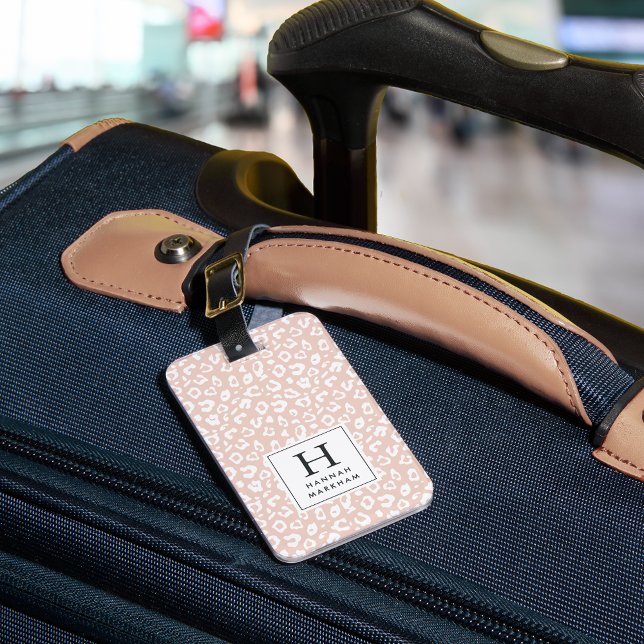  | Pastel Leopard Skriv ut Monogram Bagagebricka (Skapare uppladdad)