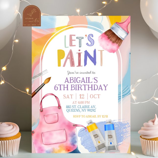 Pastel Let's Paint Girl Birthday Party Inbjudningar (Skapare uppladdad)