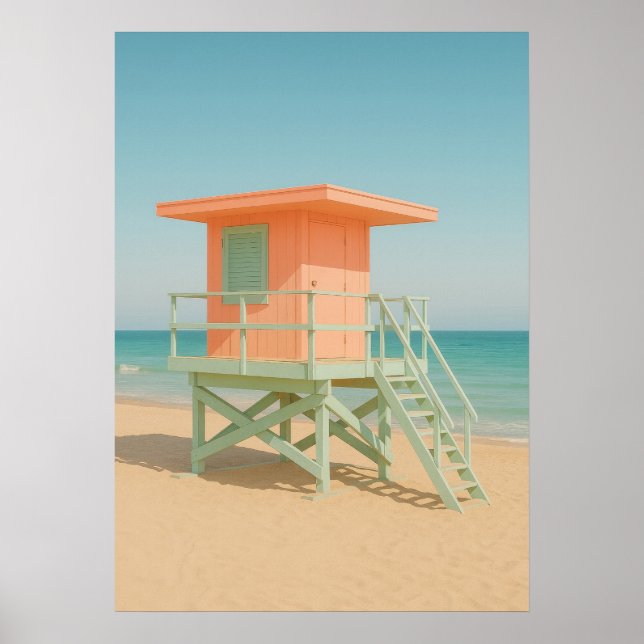 Pastel Lifeguard Tower Beach Art Poster (Framsidan)