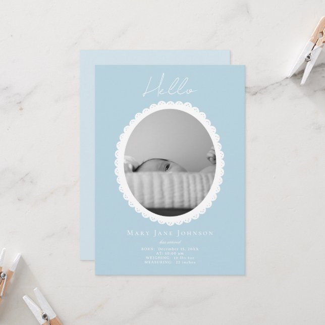Pastel Light Blue Baby Birement Card Kort (Fram/Back In Situ)