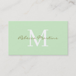Pastel light green minimalist monogram visitkort