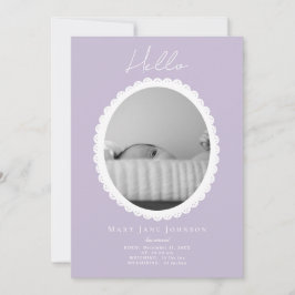 Pastel Light Lavender Baby Birth-annons Card Kort