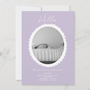 Pastel Light Lavender Baby Birth-annons Card Kort