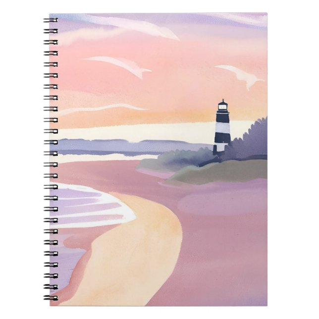 Pastel Lighthouse | Coastal Beach Shore Watercolor Anteckningsbok (Framsidan)