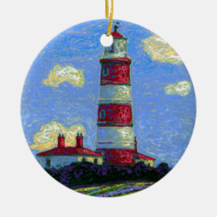 Pastel Lighthouse och Lavender Fält Julgransprydnad Keramik