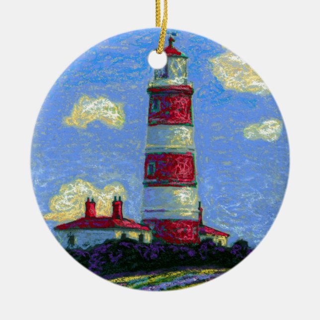 Pastel Lighthouse och Lavender Fält Julgransprydnad Keramik (Framsidan)