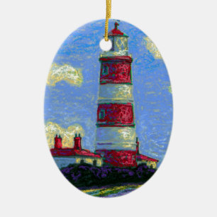 Pastel Lighthouse och Lavender Fält Julgransprydnad Keramik