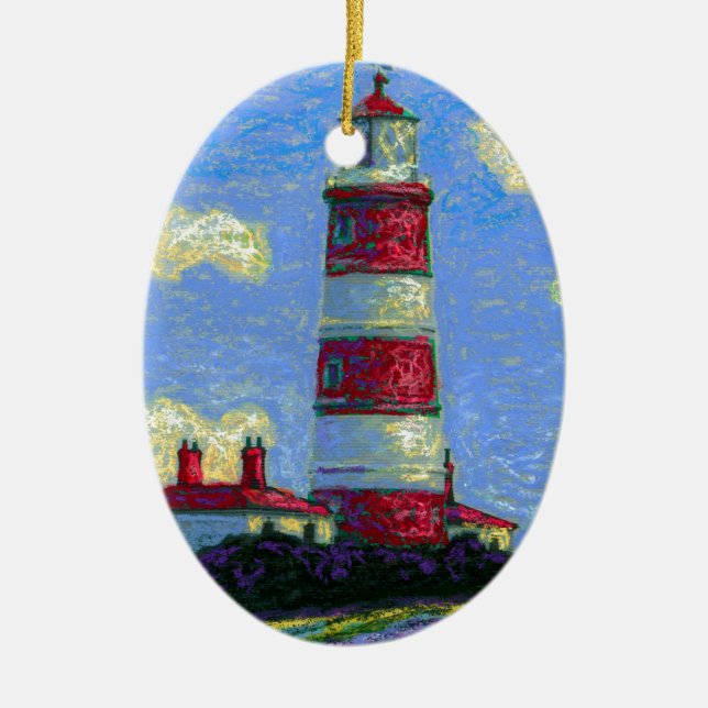 Pastel Lighthouse och Lavender Fält Julgransprydnad Keramik (Framsidan)