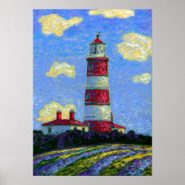 Pastel Lighthouse och Lavender Fält Kanvastryck Poster