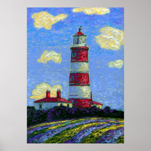 Pastel Lighthouse och Lavender Fält Kanvastryck Poster (Framsidan)