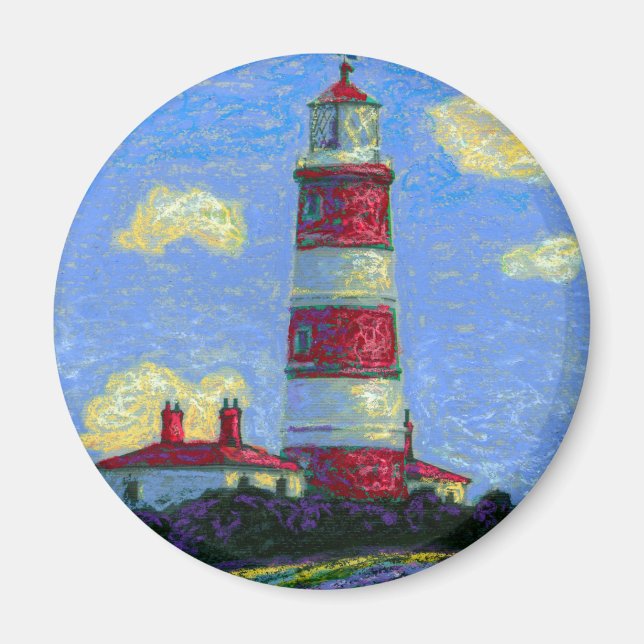 Pastel Lighthouse och Lavender Fält Magnet (Framsidan)