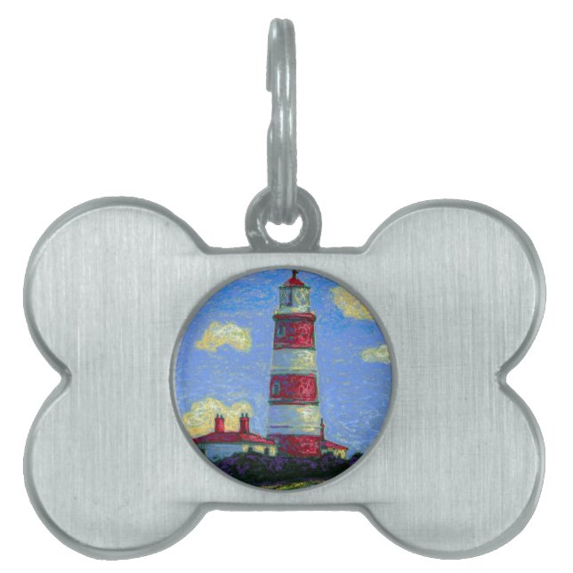Pastel Lighthouse och Lavender Fält Namnbricka Husdjur (Framsidan)
