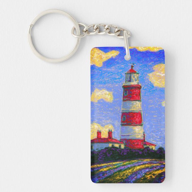 Pastel Lighthouse och Lavender Fält Nyckelring (Framsidan)