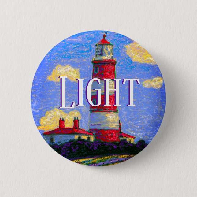 Pastel Lighthouse och Lavender Fält och din text Knapp (Framsida)