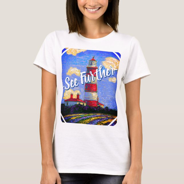 Pastel Lighthouse och Lavender Fält T Shirt (Framsida)