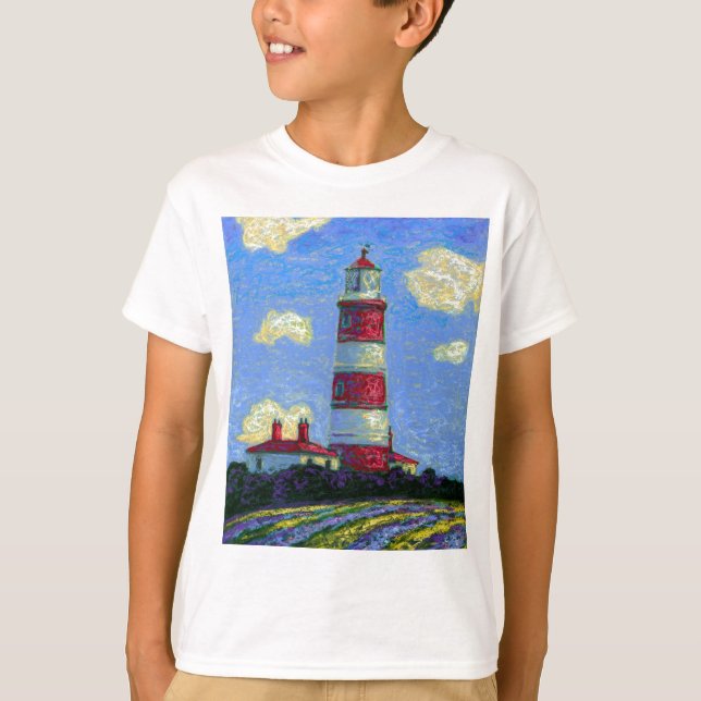 Pastel Lighthouse och Lavender Fält Tee Shirt (Framsida)