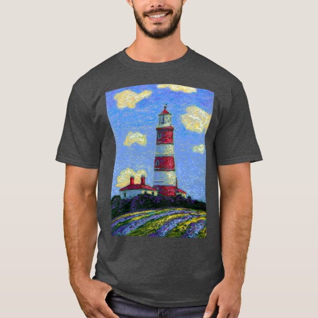 Pastel Lighthouse och Lavender Fält Tee Shirt (Framsida)