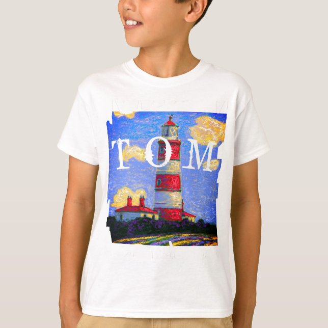 Pastel Lighthouse och Namn T Shirt (Framsida)