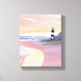 Pastel Lighthouse | Vattenfärg för kustnära båge Canvastryck