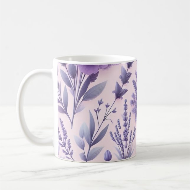 Pastel Lila Aesthetic Lavender Flower Kaffemugg (Vänster)