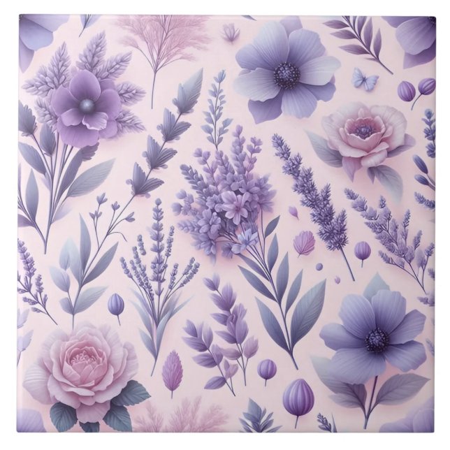 Pastel Lila Aesthetic Lavender Flower Kakelplatta (Framsidan)