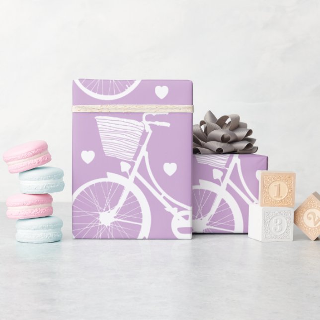Pastel Lila and White Vintage Retro Bicycle Presentpapper (Baby Shower)