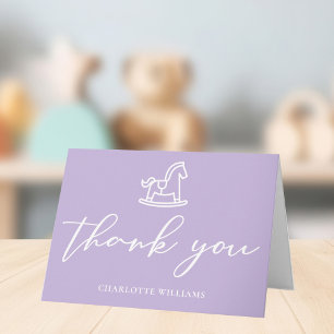 Pastel Lila Baby Shower Rocking Horse Anpassningsb Tack Kort