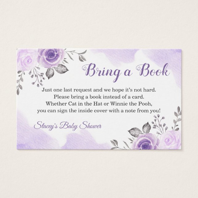 Pastel Lila Blommigt Baby Shower Bok Request Visitkort (Framsida)
