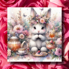 Pastel Lila Blommigt Fantasy Bunny Tea Påsk Julkort