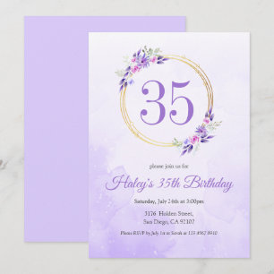 Pastel Lila Blommigt Golden Wand 35e Birthday Inbjudningar