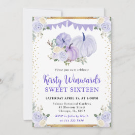 Pastel Lila Blommigt Pumpkin Fall Sweet 16 Inbjudningar