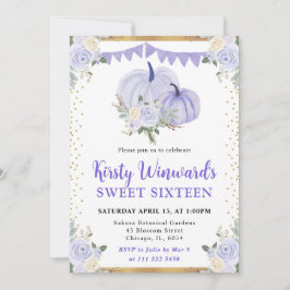 Pastel Lila Blommigt Pumpkin Fall Sweet 16 Inbjudningar