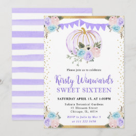 Pastel Lila & Blue Blommigt Pumpkins Fall Sweet 16 Inbjudningar