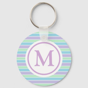 Pastel Lila Blue Grönt Rand Monogram Nyckelring