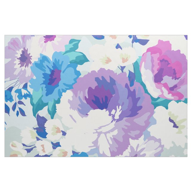 Pastel Lila & Blue Watercolor Flowers Mönster Tyg (Fat Quarter)