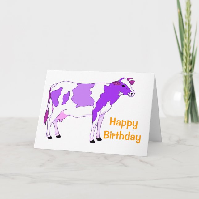 Pastel Lila Cow Birthday Kort (Framsida)