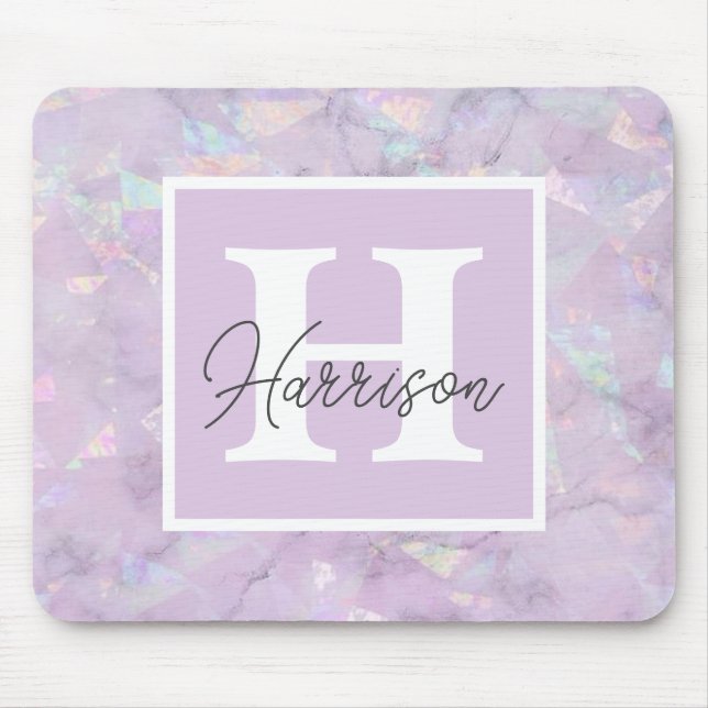 Pastel Lila Crystal Geode Monogram Namn Musmatta (Framsidan)